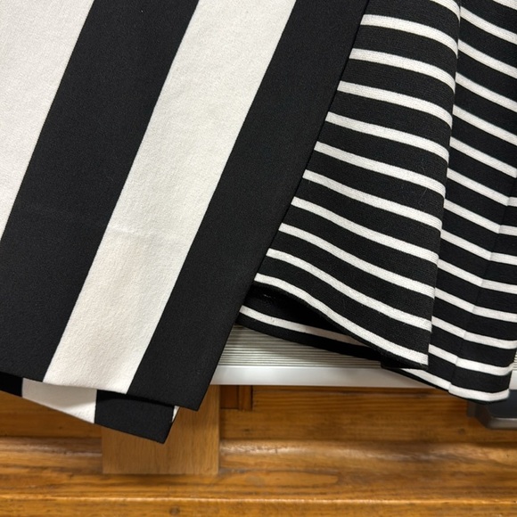Lane Bryant Black and Off White Striped Asymmetrical Hem Ponte Mini Skirt - Picture 2 of 5
